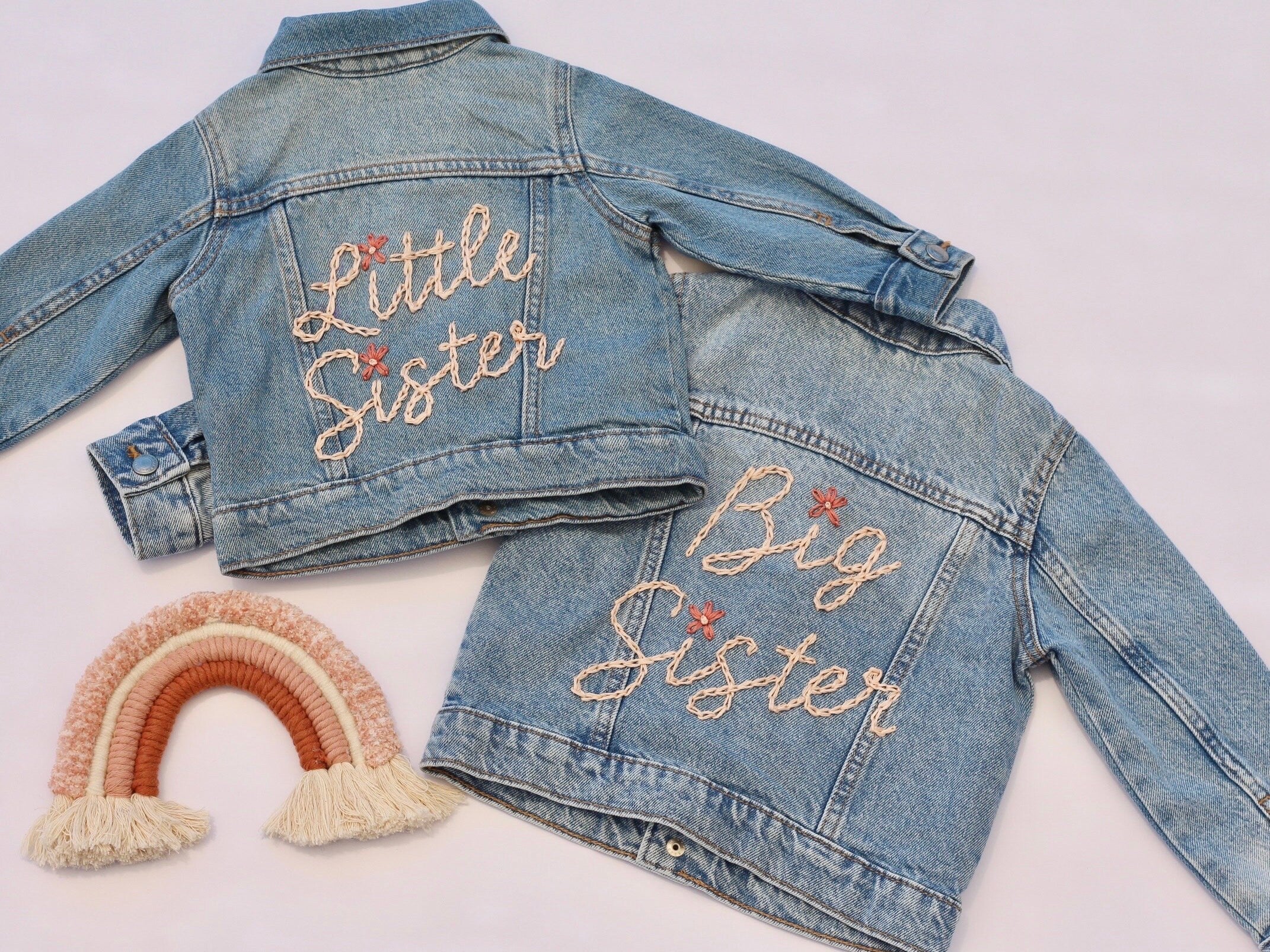 Little Sister Denim Jacket Personalized Sister Gift Toddler Jacket Embroidered